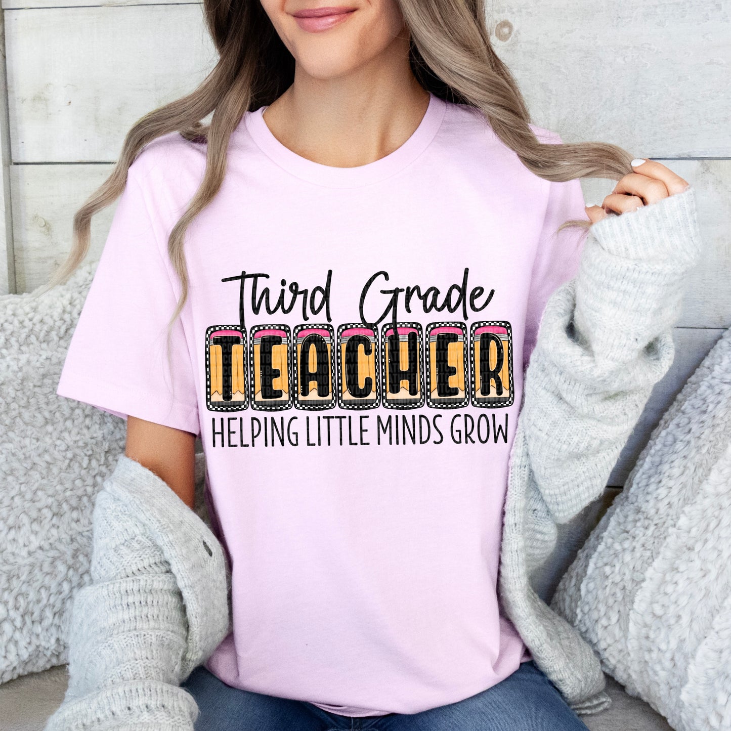 Third Grade Teacher Boxy Checkered DTF Transfer