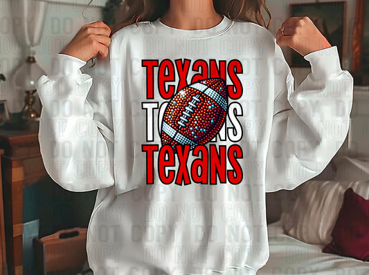 Texans Rhinestone Football Red White DTF Transfer