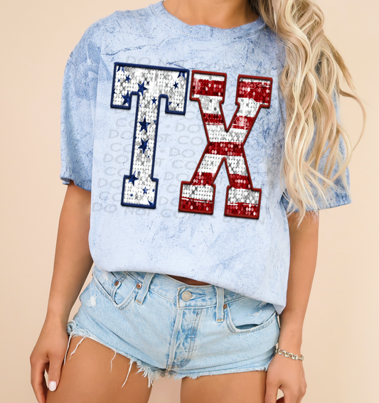 TX Patriotic Sequined Faux State DTF Transfer