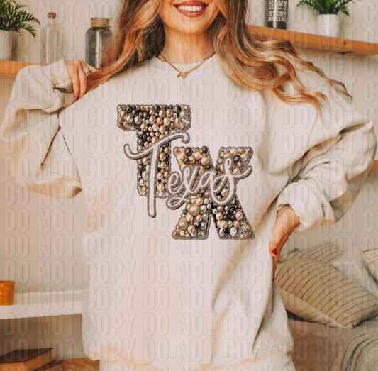 Texas Handwritten Pearls DTF Transfer