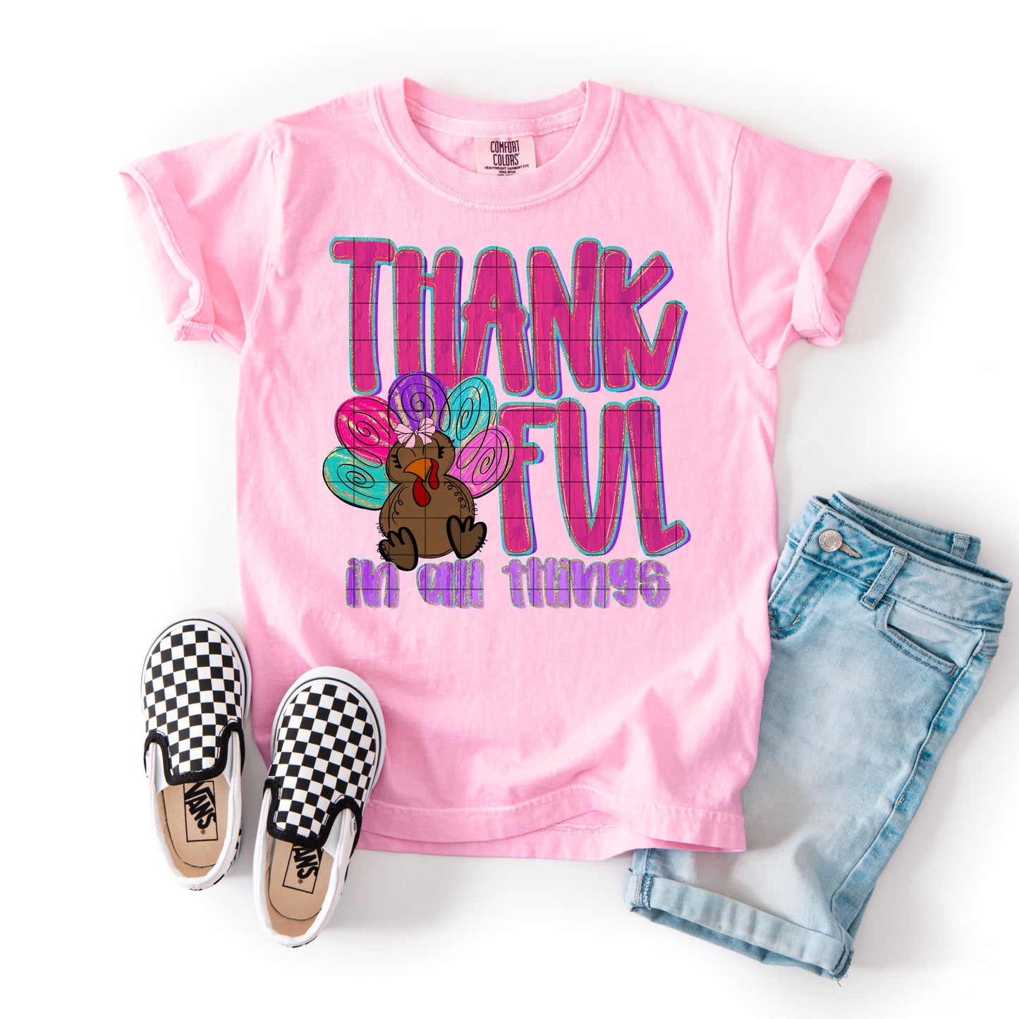 Thankful In All Things Girly Turkey DTF Transfer