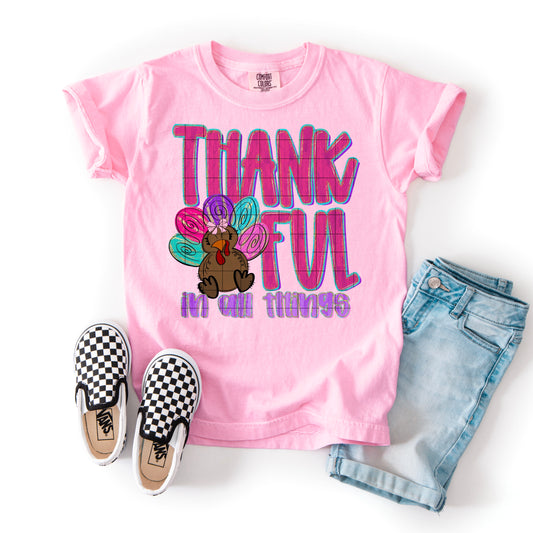 Thankful In All Things Girly Turkey DTF Transfer