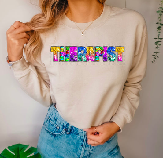 Therapist Bright Sequined Box Letters DTF Transfer