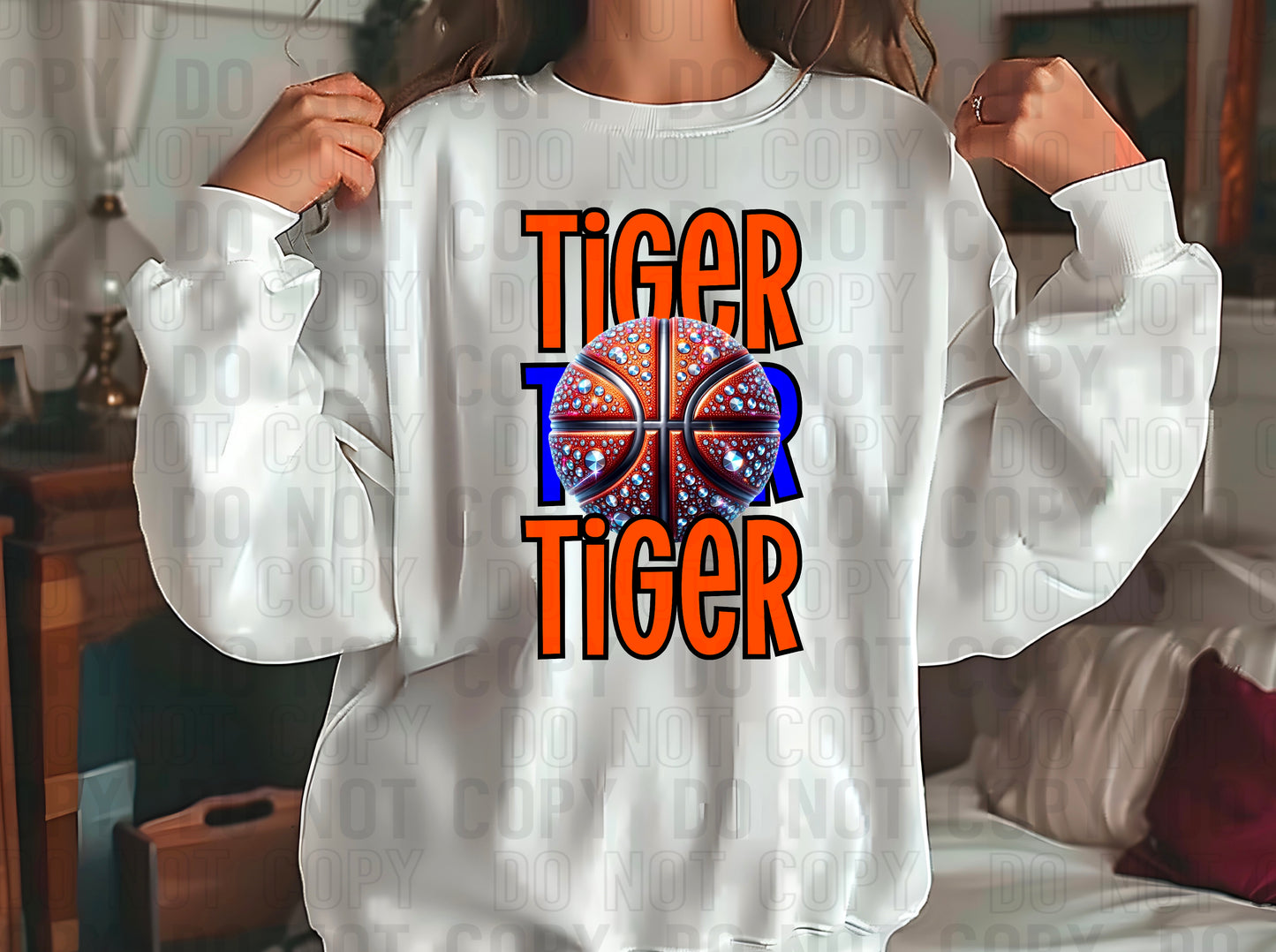 Tigers Rhinestone Basketball Orange Royal Blue DTF Transfer