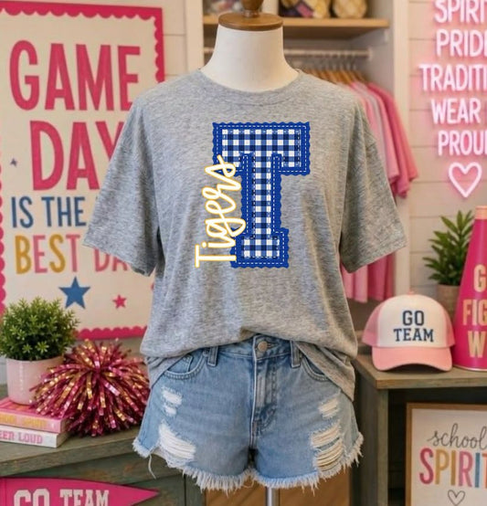 Tigers Gingham Royal Blue Yellow DTF Transfer