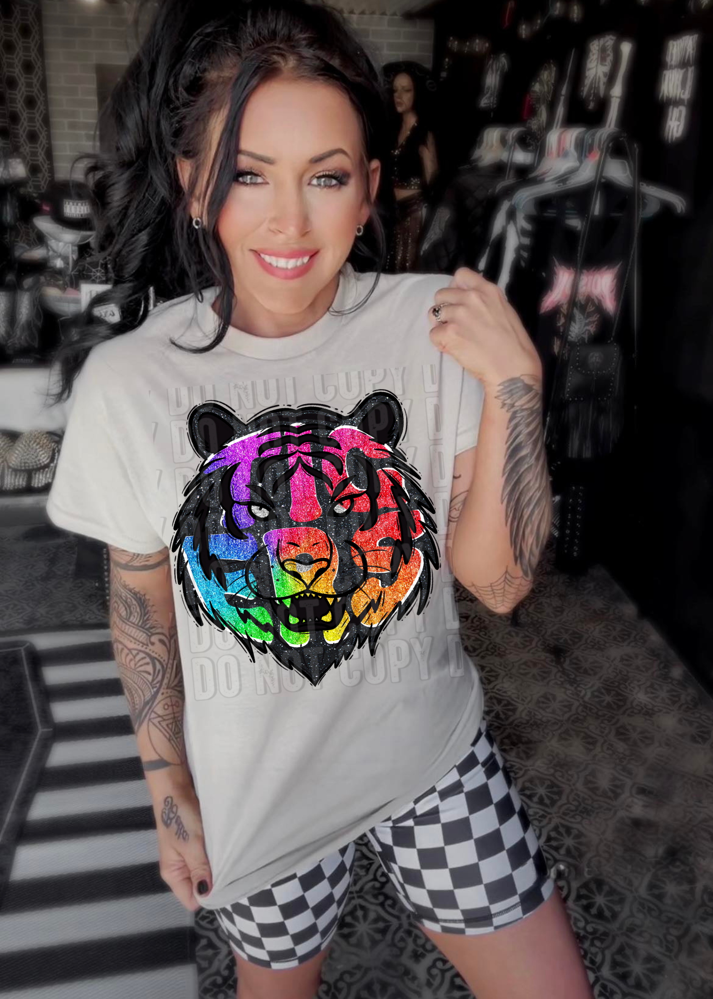 Tigers Glittery Colorful Mascots DTF Transfer