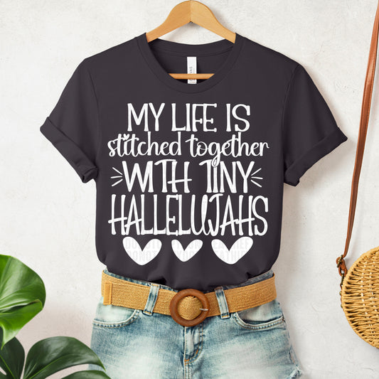 Tiny Hallelujahs White Font DTF Transfer