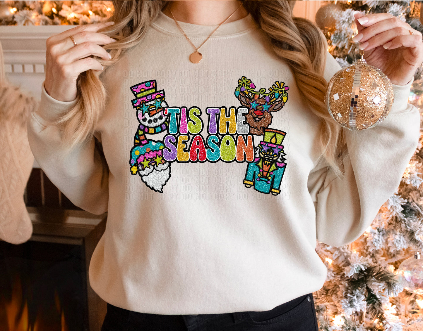 Tis The Season Colorful Sequined Faux DTF Transfer