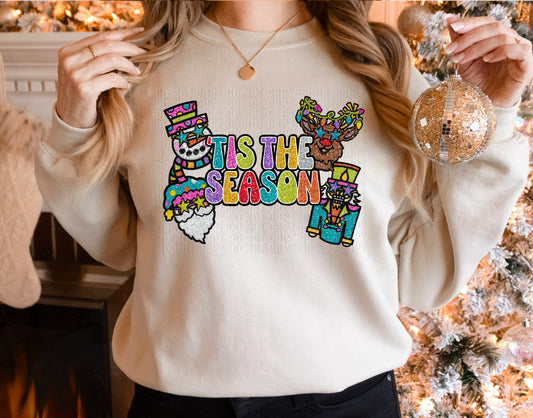 Tis The Season Colorful Sequined Faux DTF Transfer