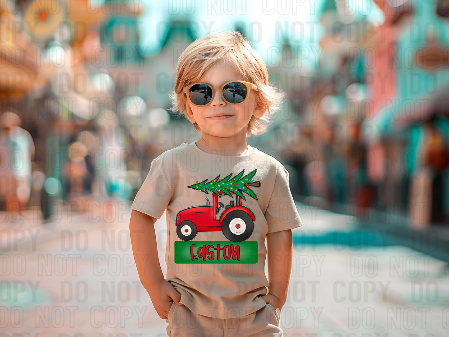 Tractor With Christmas Tree (Boy) With Name Plate Personalized DTF Transfer