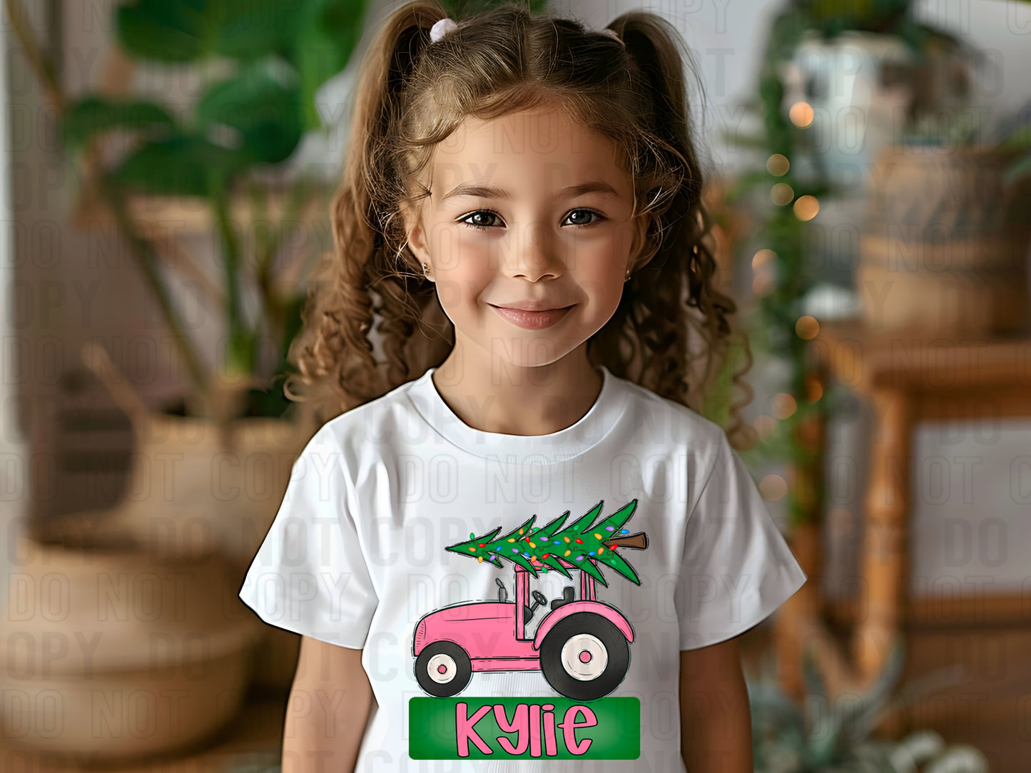 Tractor With Christmas Tree (Girl) With Name Plate Personalized DTF Transfer