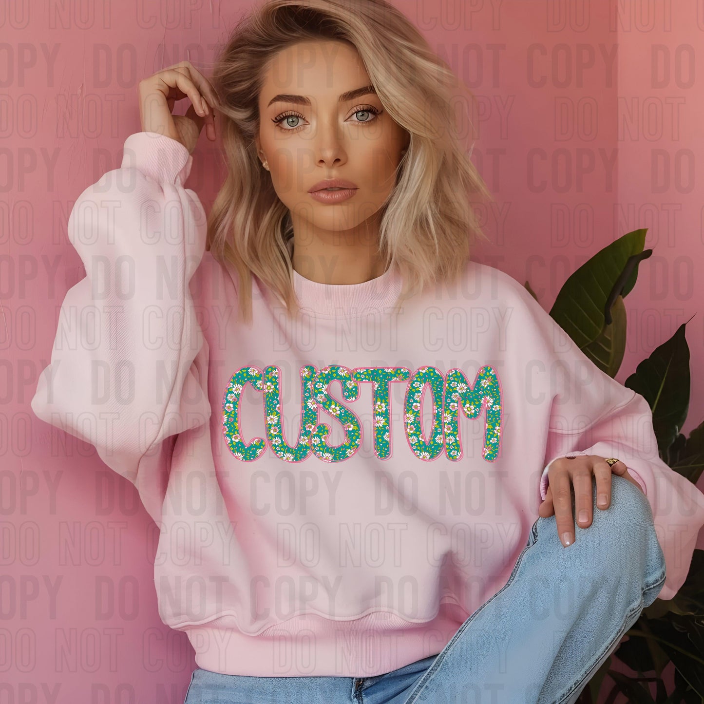 Turquoise Spring Doodle Custom/Name Personalized DTF Transfer
