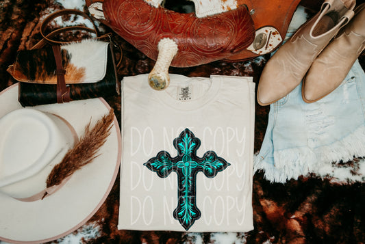 Turquoise Western Cross DTF Transfer