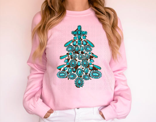 Turquoise Cowhide Christmas Tree  DTF Transfer