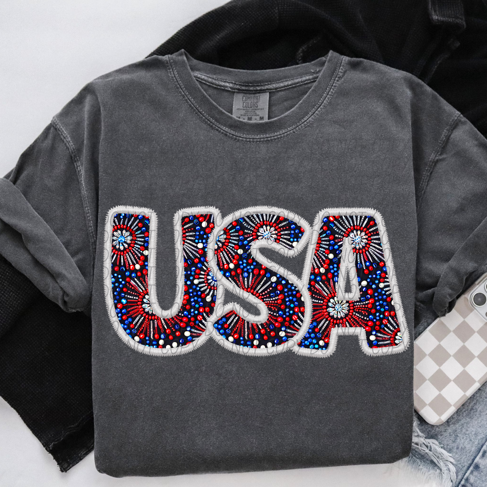 USA Beads Faux Embroidery DTF Transfer