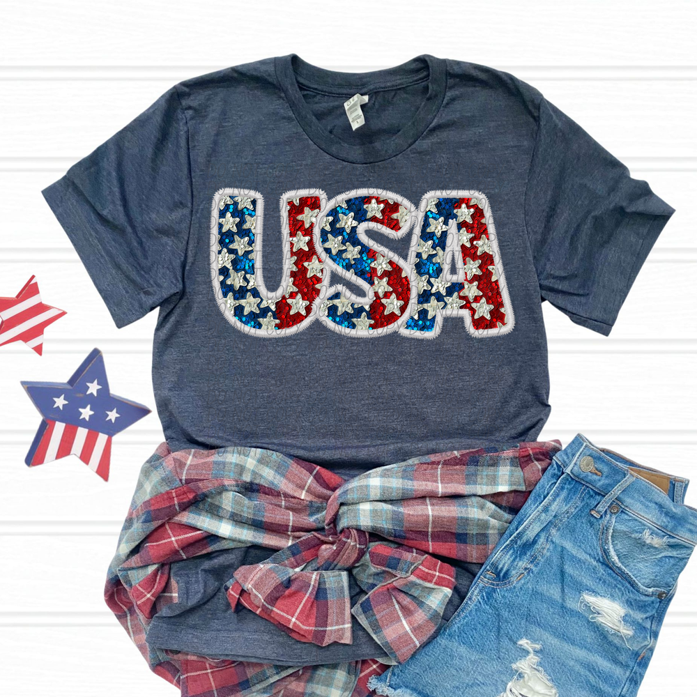 USA Glitter Stars Faux Embroidery DTF Transfer