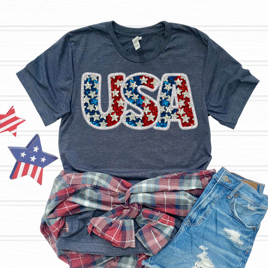 USA Glitter Stars Faux Embroidery DTF Transfer