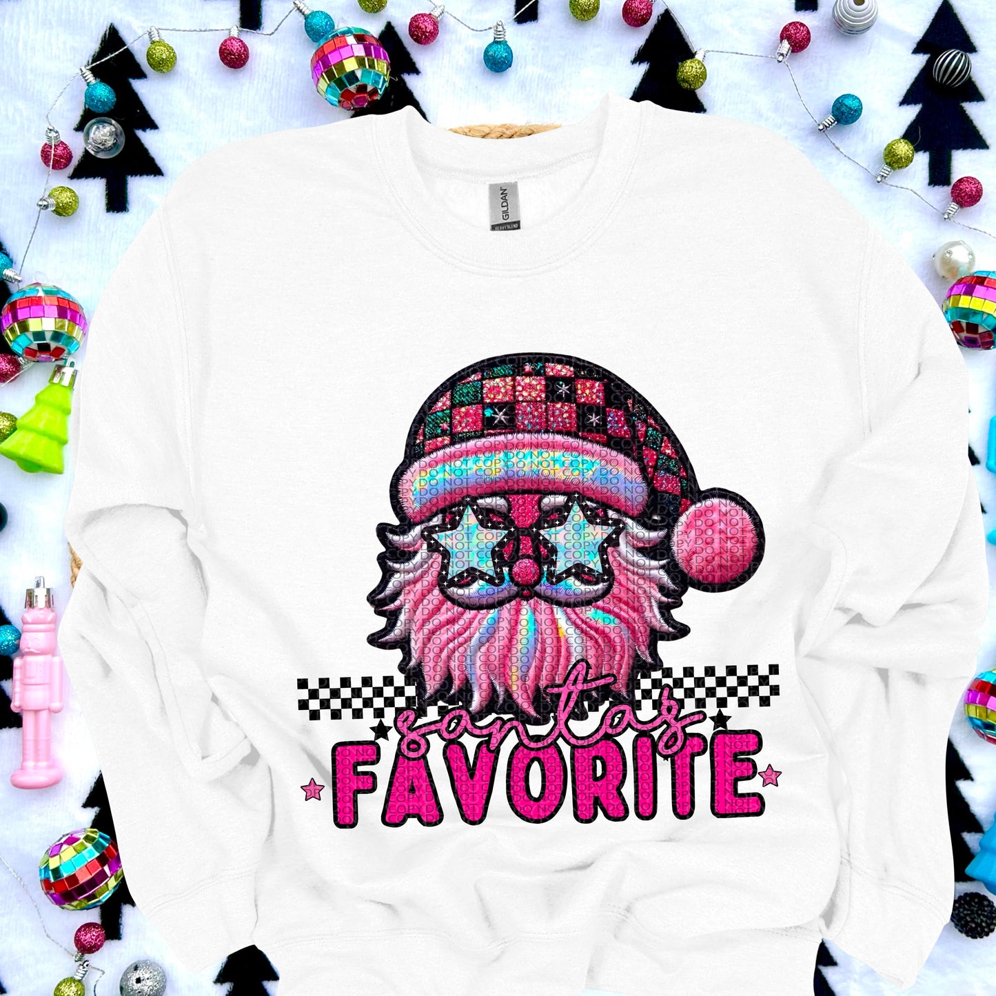 Santa's Favorite Pink Faux Embroidery DTF Transfer