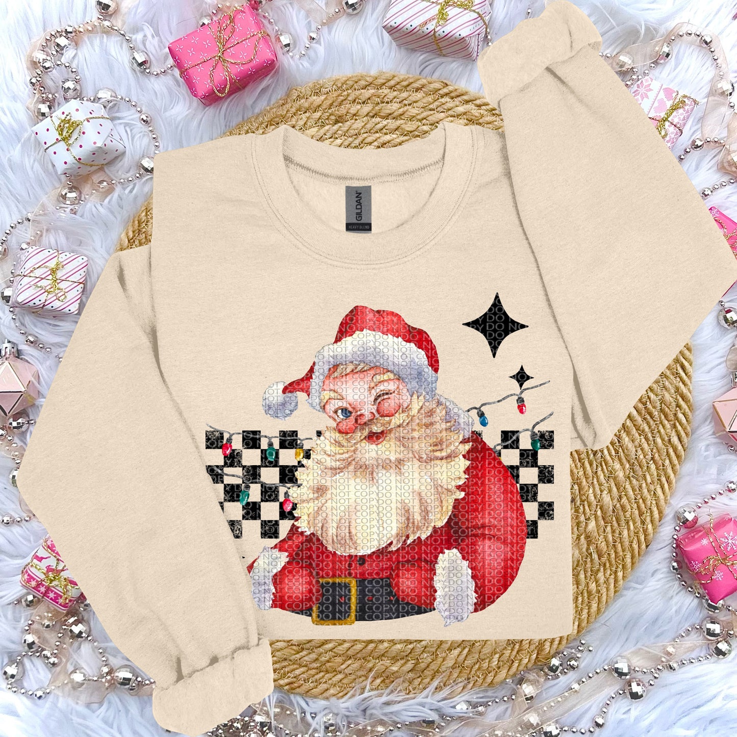 Retro Santa Checkered Background DTF Transfer