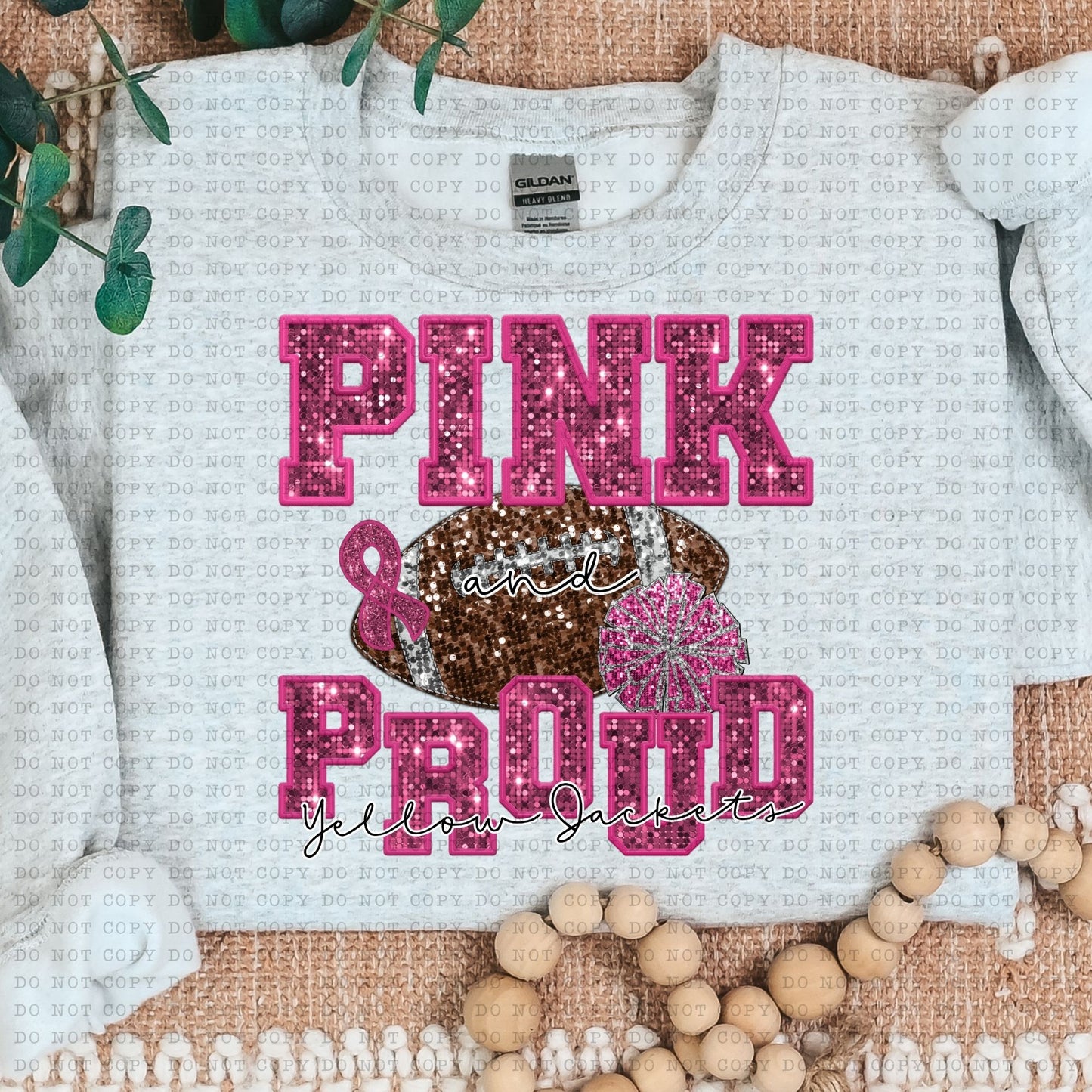 Pink and Proud Yellow Jackets Sequined Faux DTF Transfer