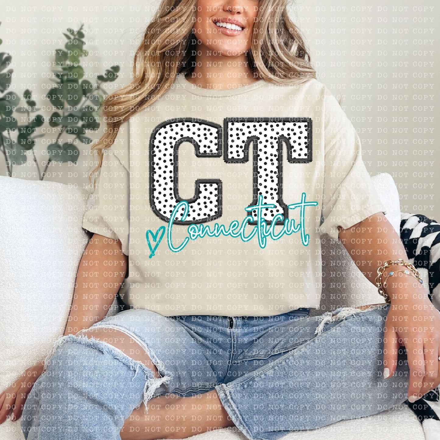 CT Dotted State Embroidery Faux DTF Transfer