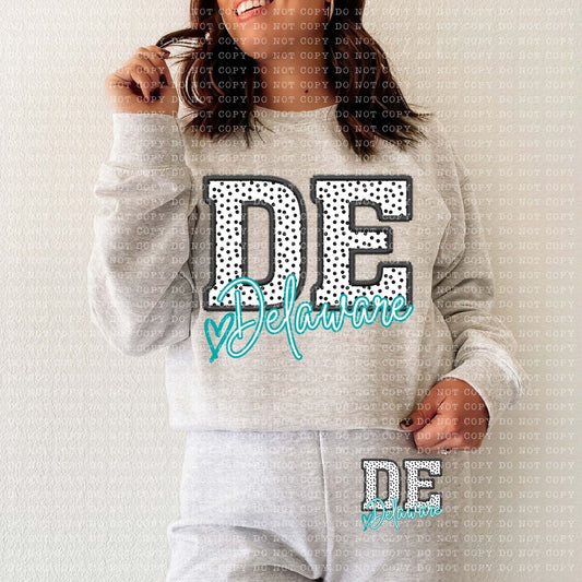 DE Dotted State Embroidery Faux DTF Transfer
