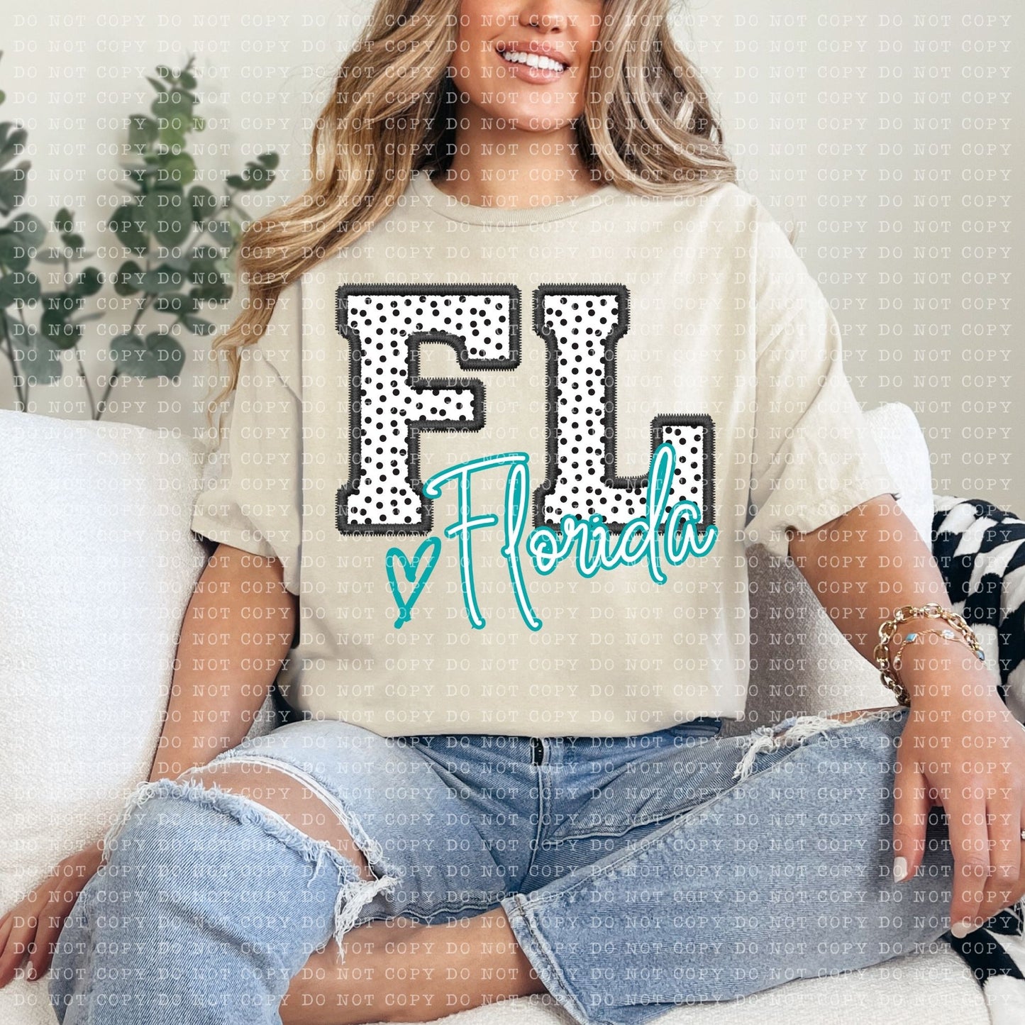 FL Dotted State Embroidery Faux DTF Transfer