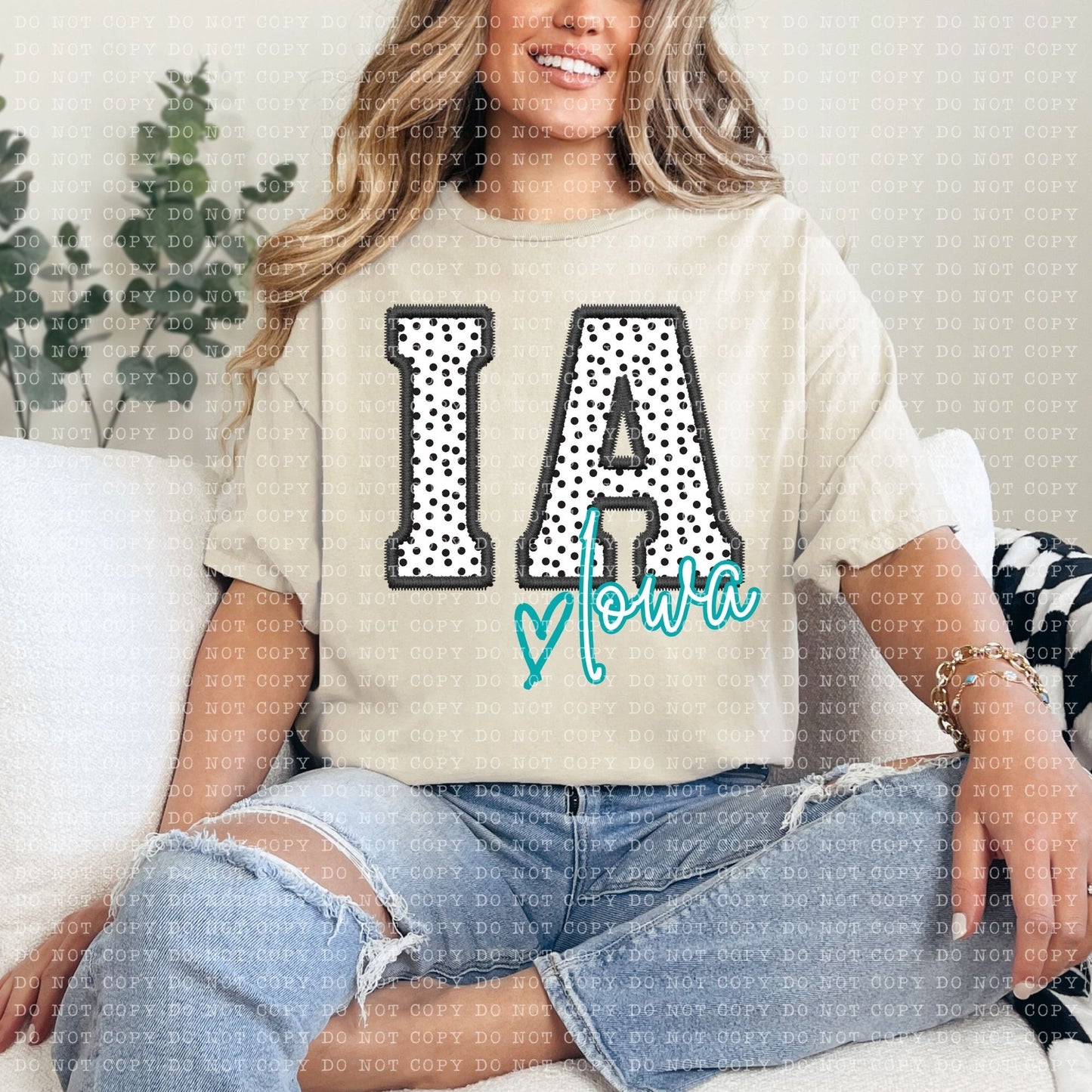 IA Dotted State Embroidery Faux DTF Transfer