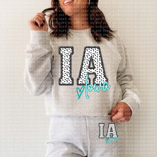 IA Dotted State Embroidery Faux DTF Transfer