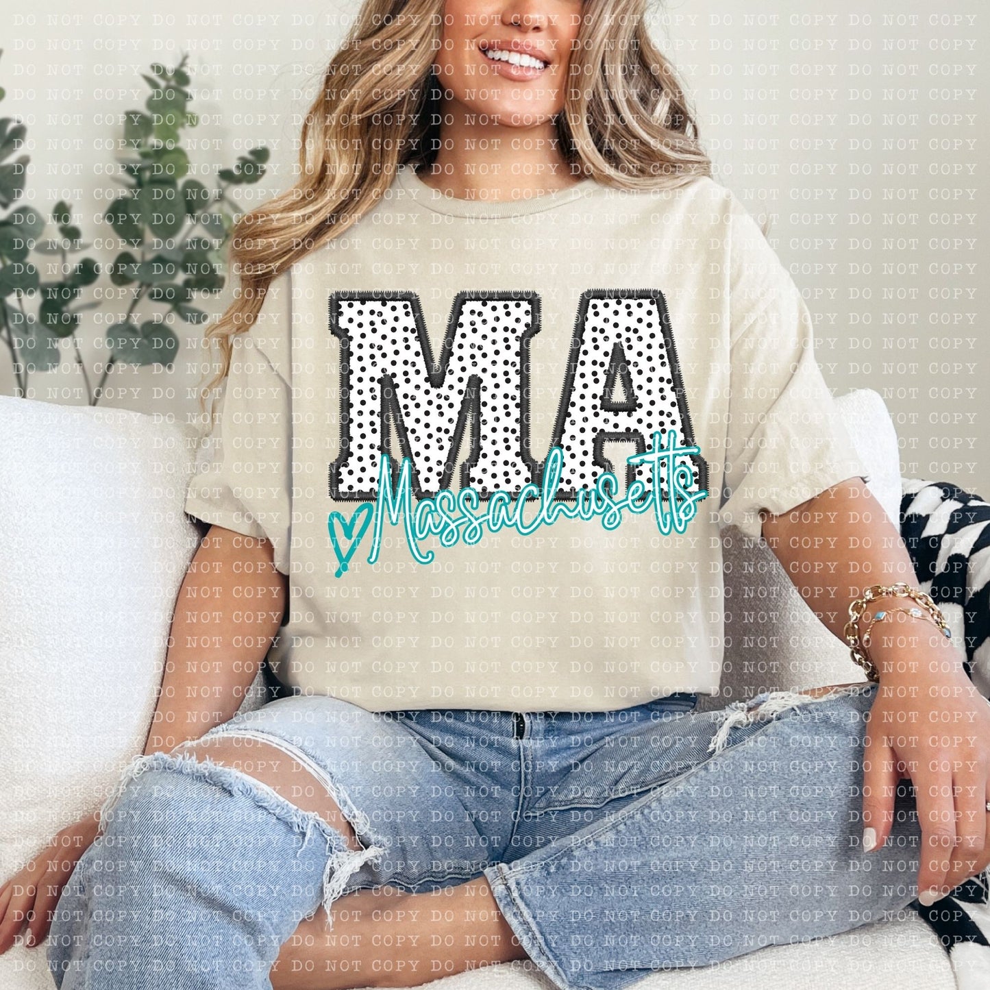 MA Dotted State Embroidery Faux DTF Transfer