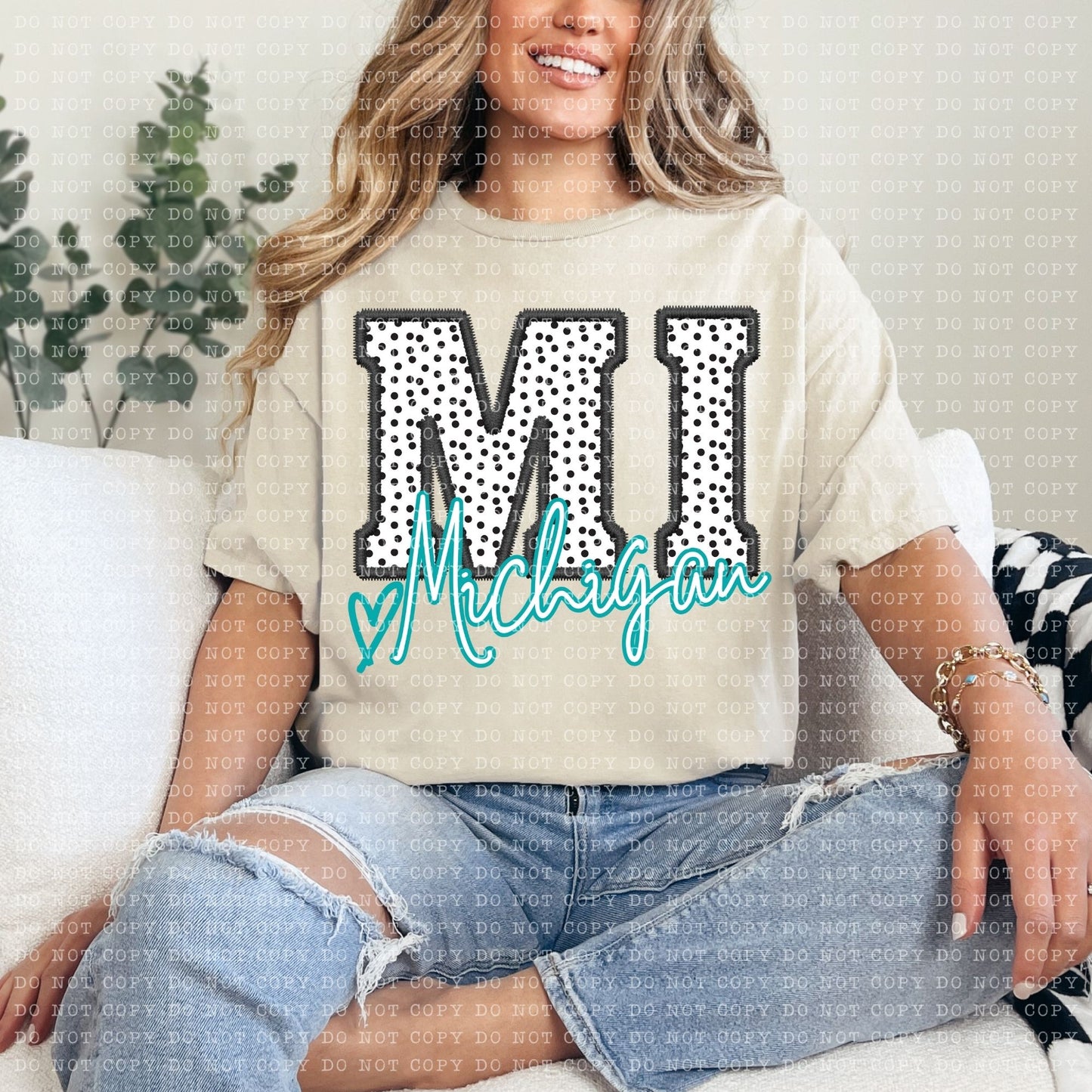 MI Dotted State Embroidery Faux DTF Transfer