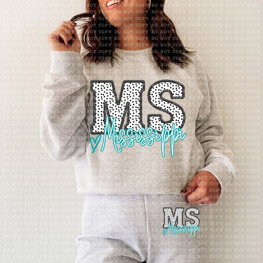 MS Dotted State Embroidery Faux DTF Transfer