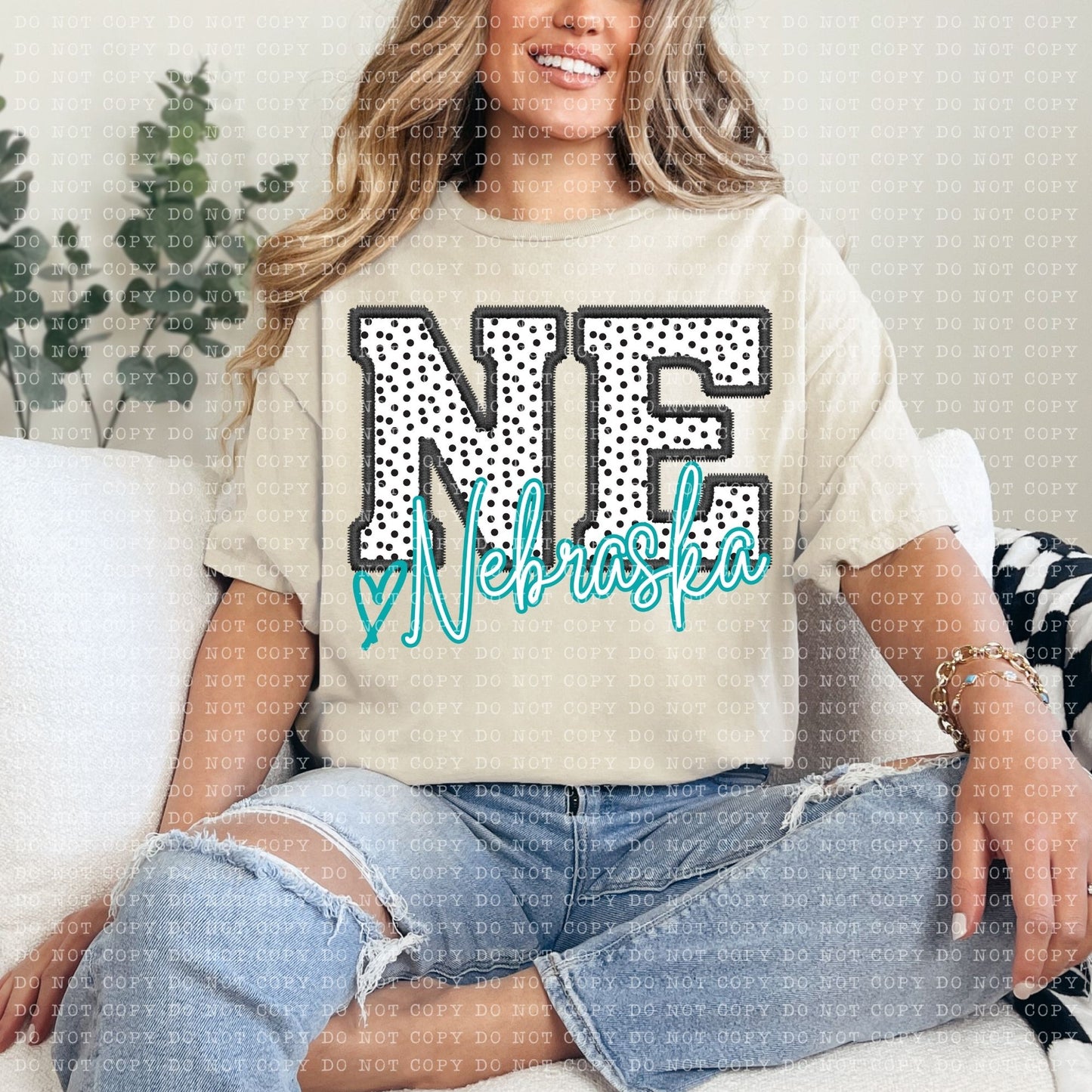 NE Dotted State Embroidery Faux DTF Transfer