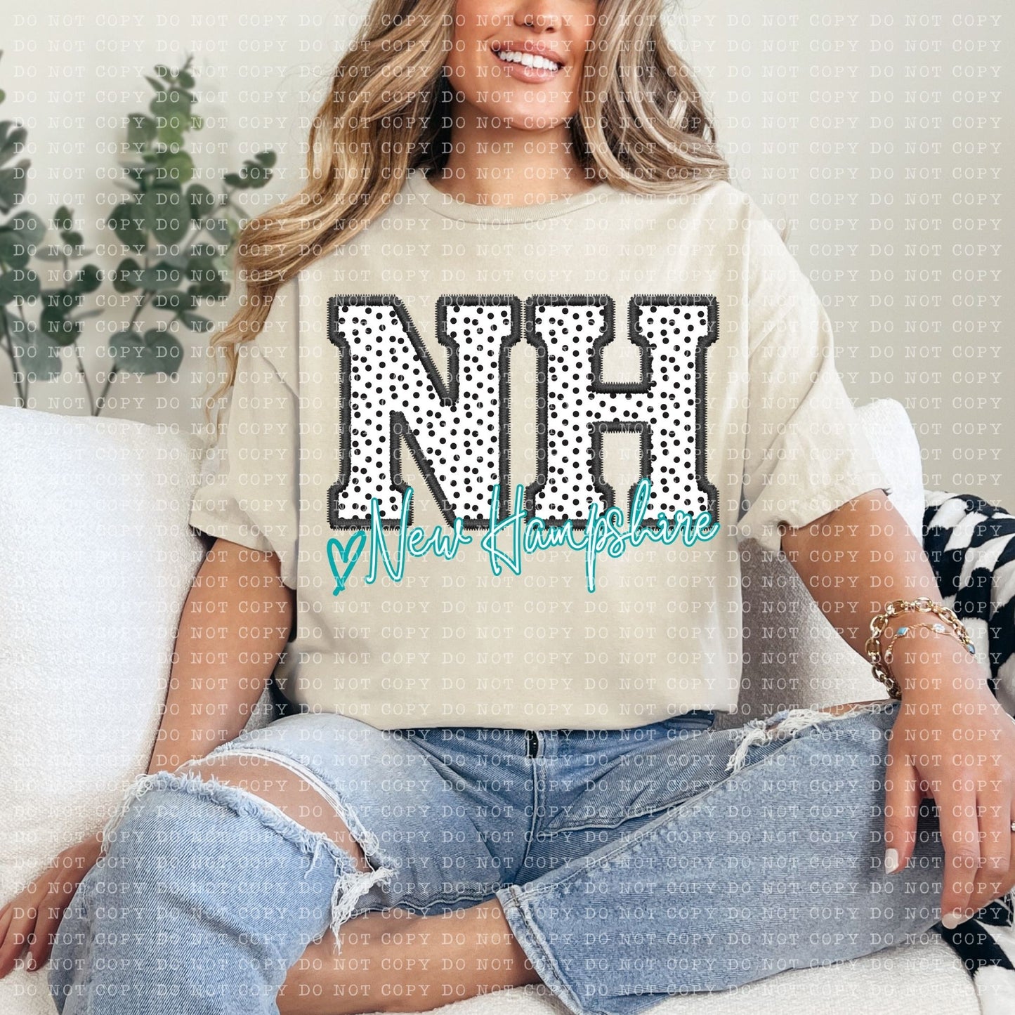 NH Dotted State Embroidery Faux DTF Transfer