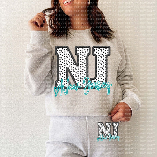 NJ Dotted State Embroidery Faux DTF Transfer