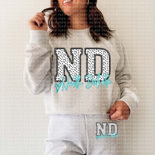 ND Dotted State Embroidery Faux DTF Transfer