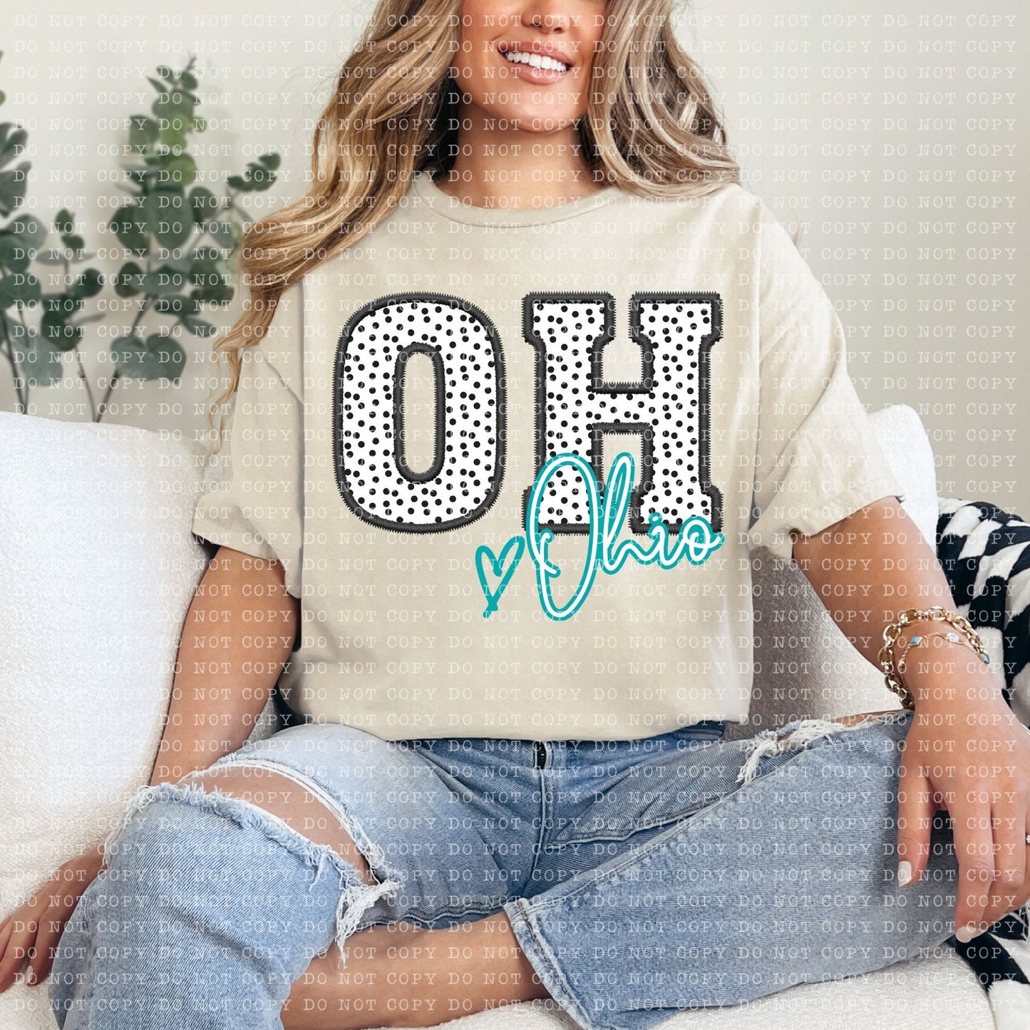 OH Dotted State Embroidery Faux DTF Transfer