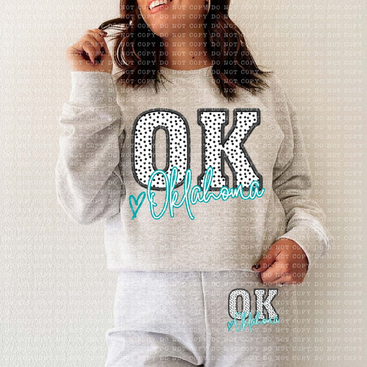 OK Dotted State Embroidery Faux DTF Transfer