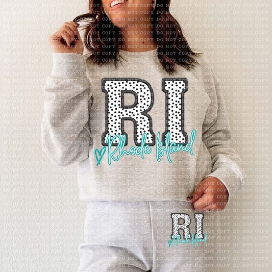 RI Dotted State Embroidery Faux DTF Transfer