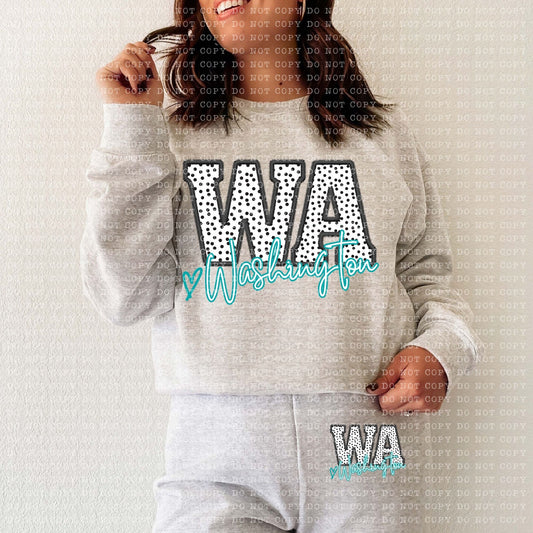 WA Dotted State Embroidery Faux DTF Transfer