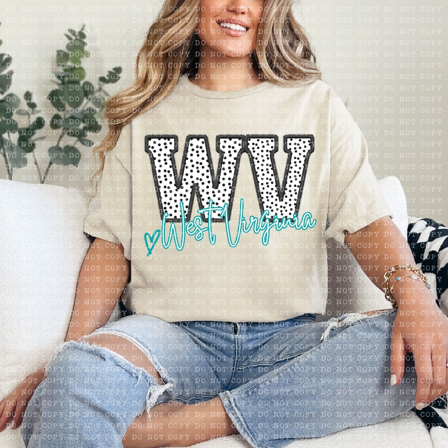 WV Dotted State Embroidery Faux DTF Transfer