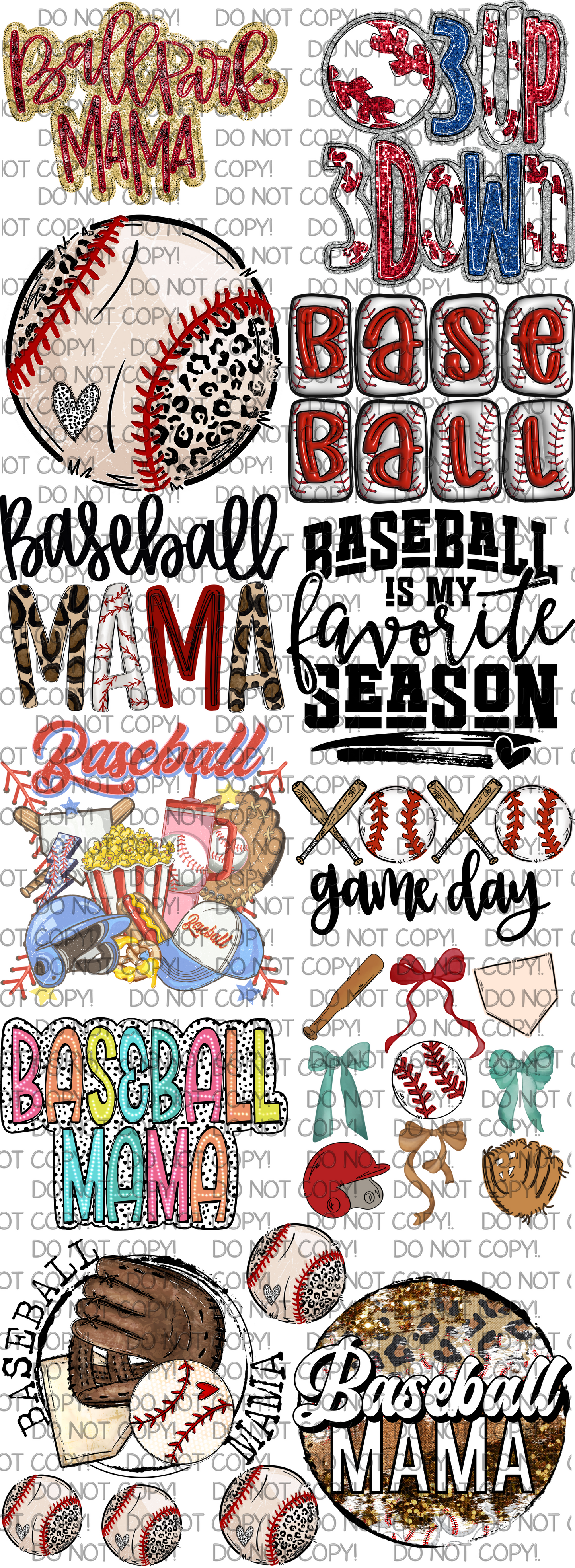 Baseball #3 Pre Made 22x60 Gang Sheet DTF Transfer