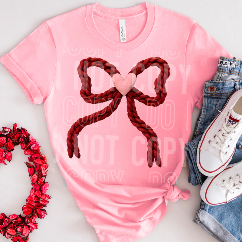 Valentine's Bow Yarn Faux DTF Transfer