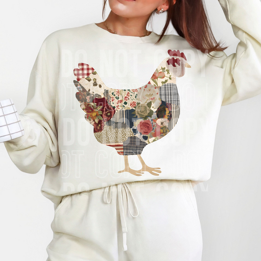 Vintage Chicken Patchwork DTF Transfer