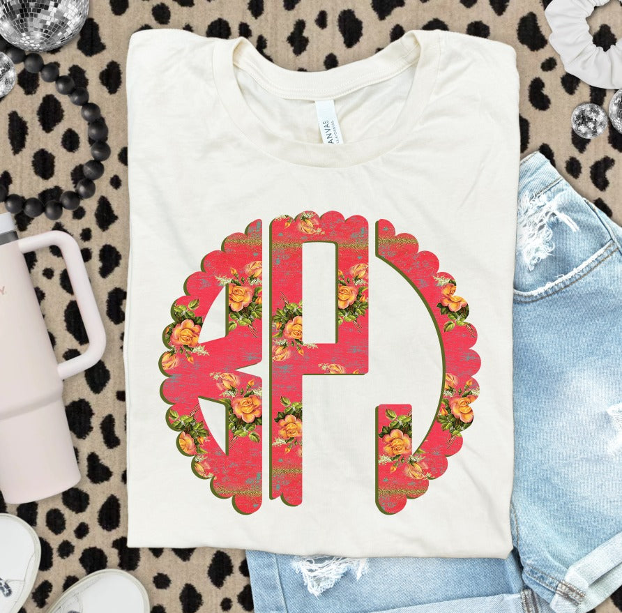 Vintage Rose Monogram DTF Transfer