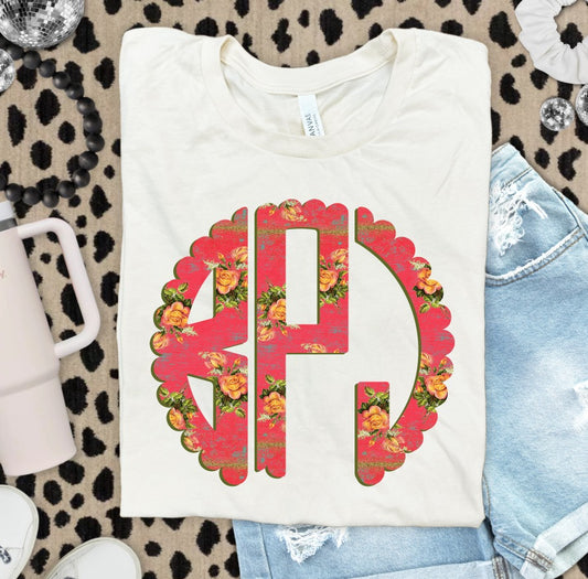 Vintage Rose Monogram DTF Transfer