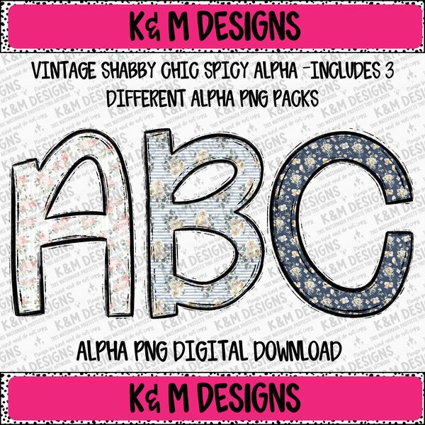 Vintage Shabby Chic Spicy Alpha PNG Set (Includes 3 Different Packs) Digital Download