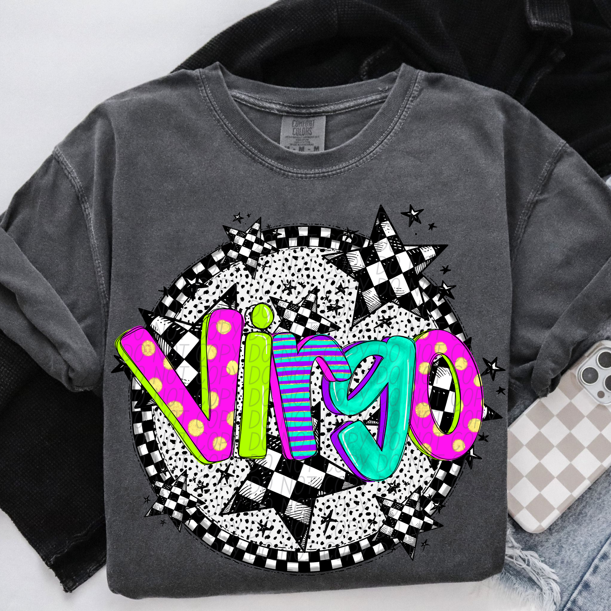 Virgo Neon Checker DTF Transfer