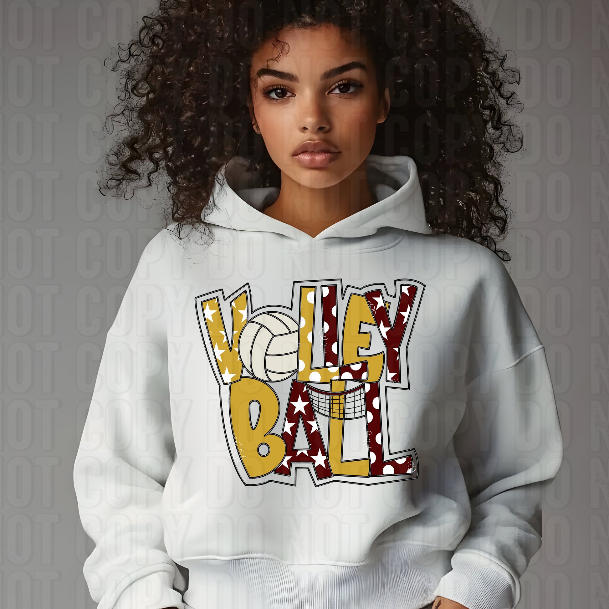 Volleyball Word Art Maroon Vegas Gold DTF Transfer