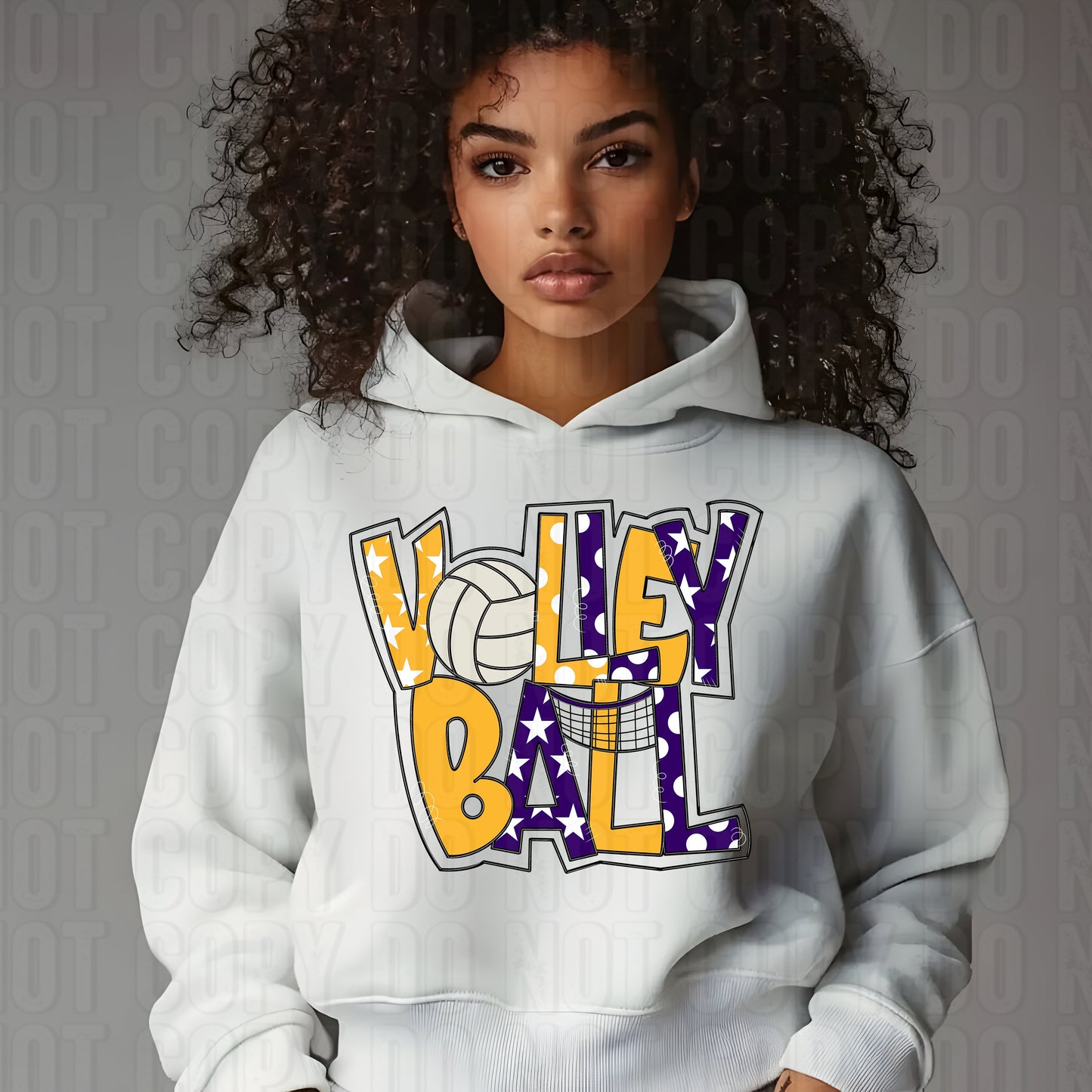 Volleyball Word Art Purple Yellow DTF Transfer